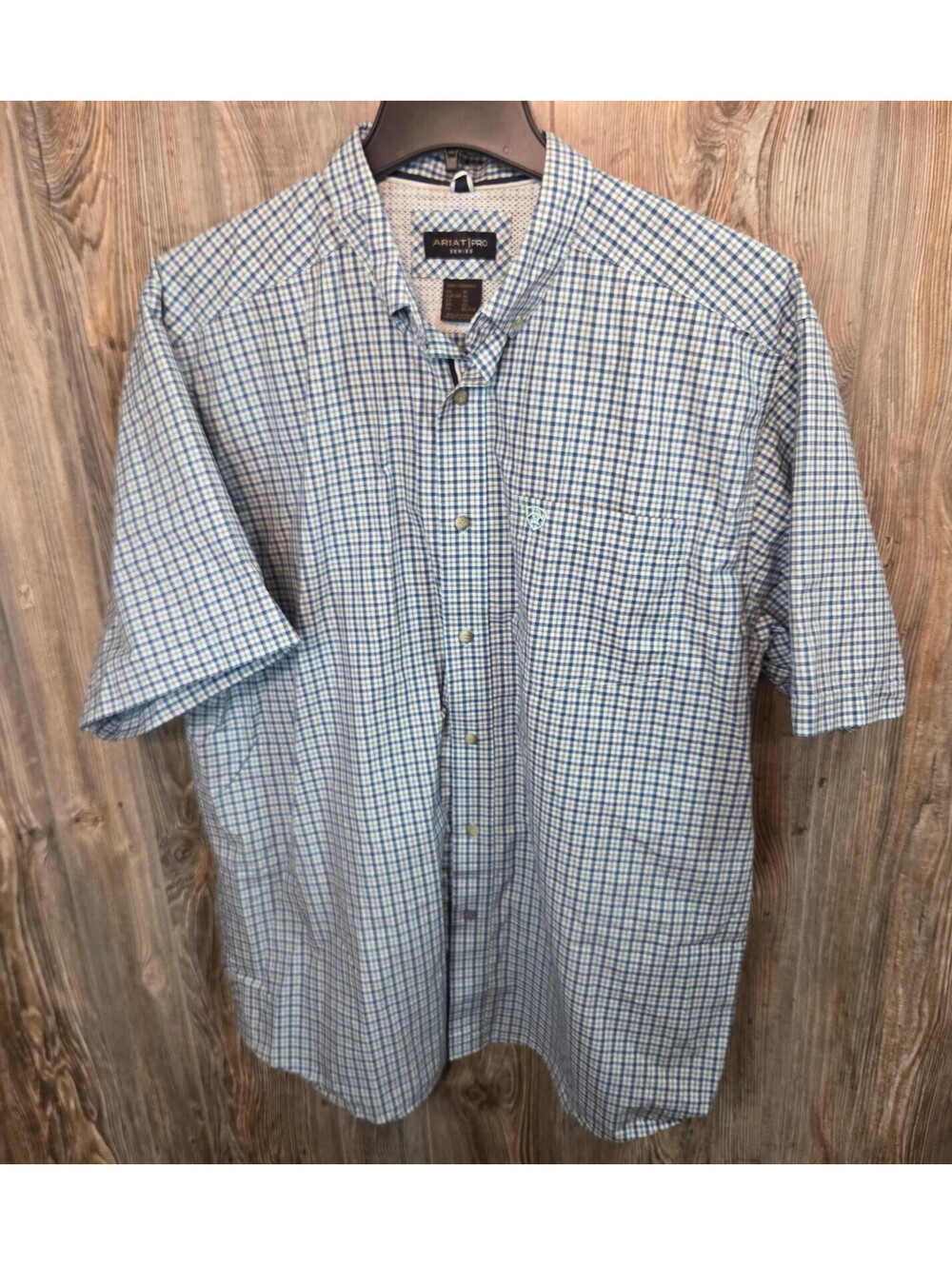 Ariat Pro Series S/S Button Shirt Blue & White Men Size XL western rodeo cowboy